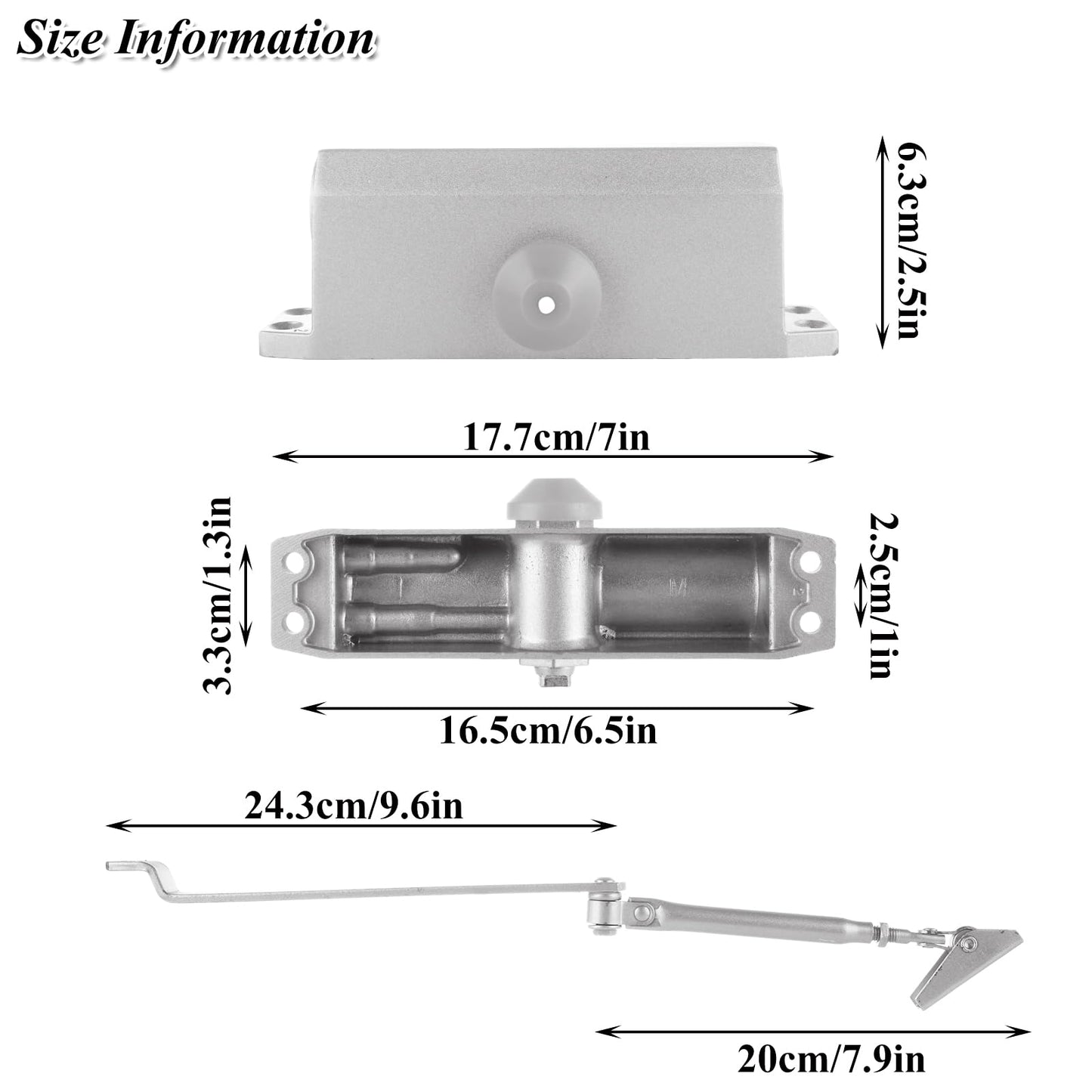 Automatic Door Closer for Home Adjustable Spring Hydraulic Door Closer Aluminum Finish Automatic Door Closing Commercial & Home Use for 45KG Middle-Weight Door (180 Degree Positioning)