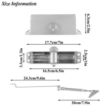 Automatic Door Closer for Home Adjustable Spring Hydraulic Door Closer Aluminum Finish Automatic Door Closing Commercial & Home Use for 45KG Middle-Weight Door (180 Degree Positioning)
