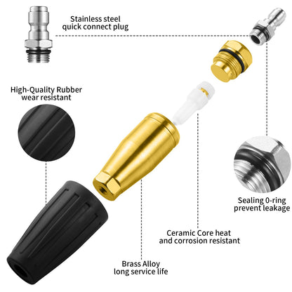 VORIGY 4000 PSI Turbo Nozzle Set 1/4" Quick Connect with 7 Power Washer Nozzle Tips Kit Multiple Degrees (0, 15, 25, 40, 65, Rinse, Soap) for Car Concrete Brick