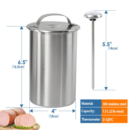 Stainless Steel Ham Maker Press Cooker for Healthy Homemade Deli Meat With Thermometer - Kitchen Bacon Pressure Cooker Boiler Pot Pan Stove