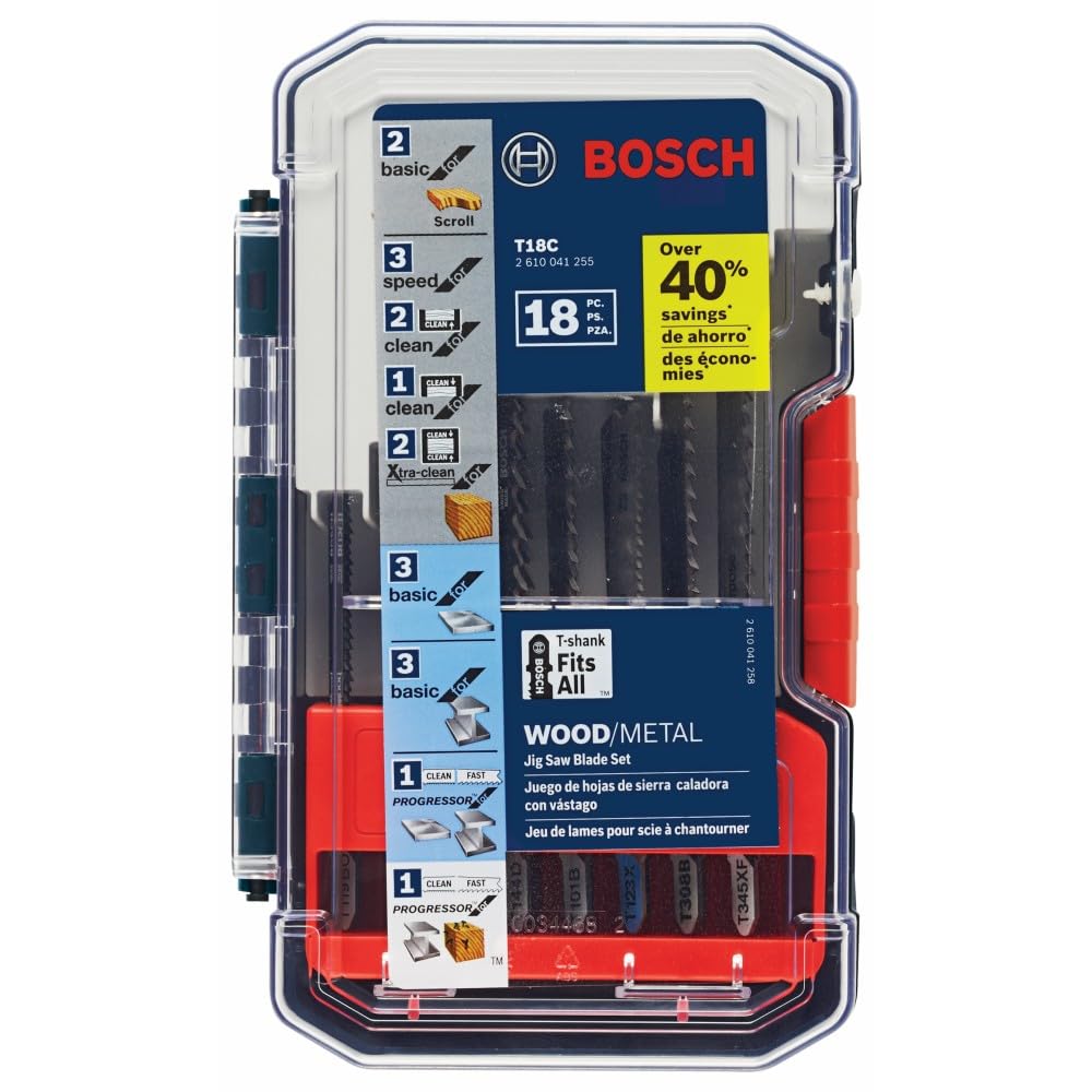 BOSCH T18C 18 Piece T-Shank Wood and Metal Cutting Jig Saw Blade Set Hole Saw