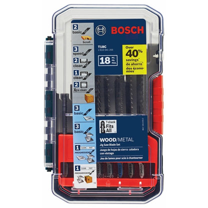 BOSCH T18C 18 Piece T-Shank Wood and Metal Cutting Jig Saw Blade Set Hole Saw