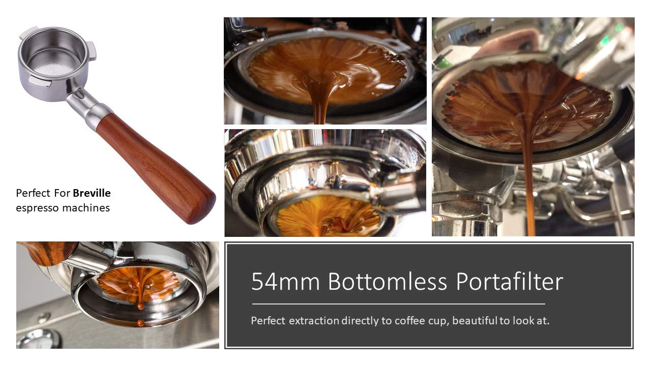 54mm Filter Basket Stainless Steel Portafilter Basket Espresso Handle Compatible with Breville Portafilter BES870XL,BES860XL,BES840XL,Double Cup Coffee FilterBasket Replacement