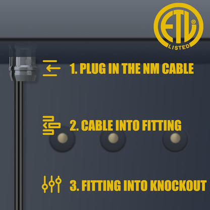 (Pack of 100) Axiomdeals 1/2" Plastic Cable Connectors Non-Metallic Snap in Style for Romex 14/2-10/3, 14/2, 12/2, 14/3 AWG Electrical Wire ETL Approved for Potlights Gimbals Junction Boxes
