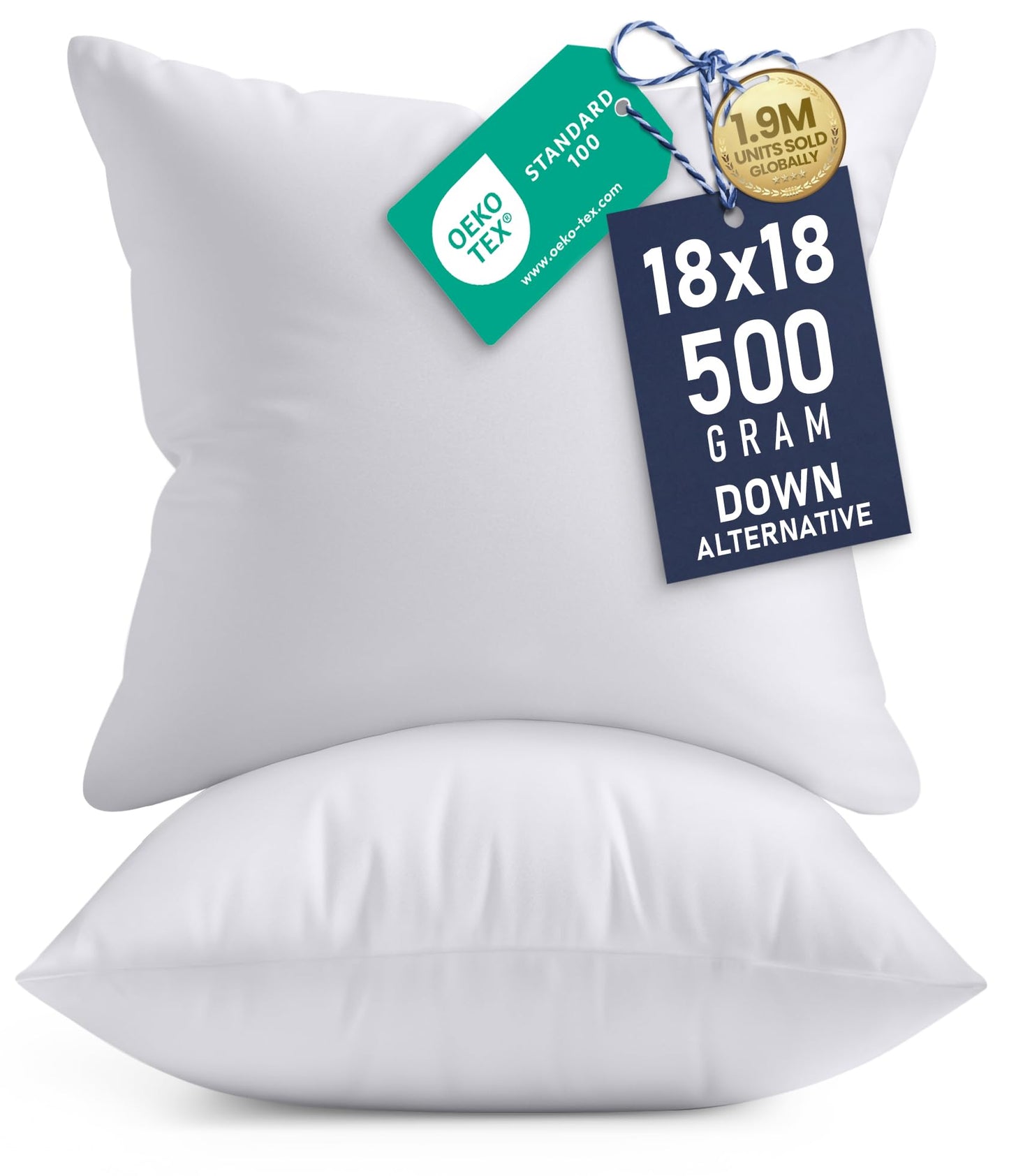 Utopia Bedding Throw Pillows Insert (Pack of 2, White) - 18 x 18 Inches Bed and Couch Pillows - Indoor Decorative Pillow