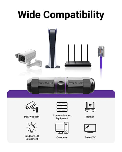 VCELINK Waterproof RJ45 Coupler IP68-1000Mbps High-Speed, Tool-Free Installation, Shielded Outdoor Ethernet Connector, Cat6/Cat5E/Cat5, PoE Network LAN Extender, 3-Pack (4.43in)