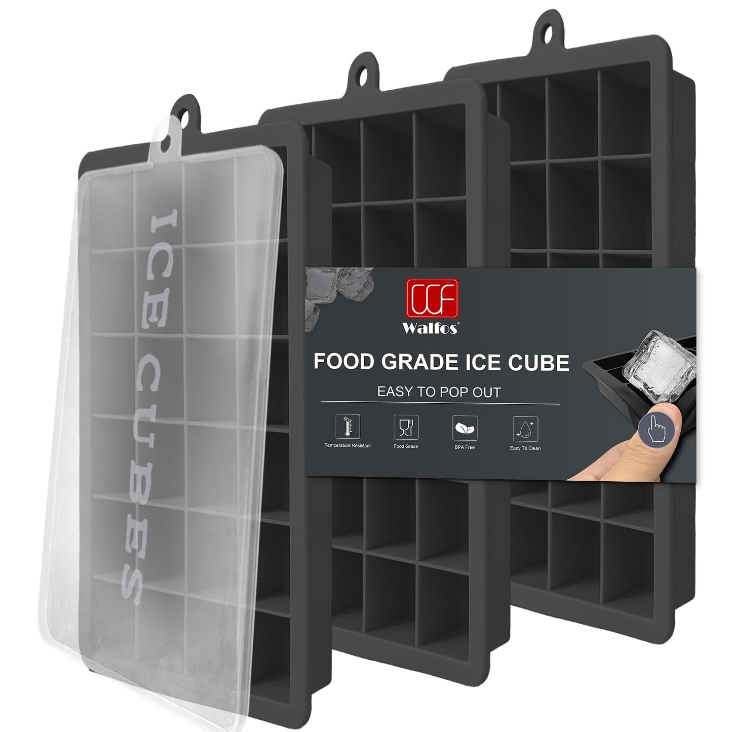 Silicone Ice Cube Tray with Lids, Walfos 3 Pack 72 Cubes Silicone Ice Cube Molds, Flexible and Easy Release, BPA Free and Dishwasher Safe, Perfect for Cocktail, Whiskey, Chocolate