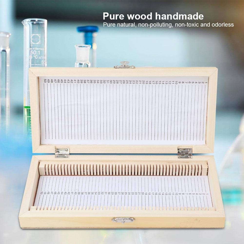 50PCS Biology Glass Prepared Microscope Slides Specimens Wooden Slide Storage Box Case Biology Slide Holder Scientific Microscope Slide Box