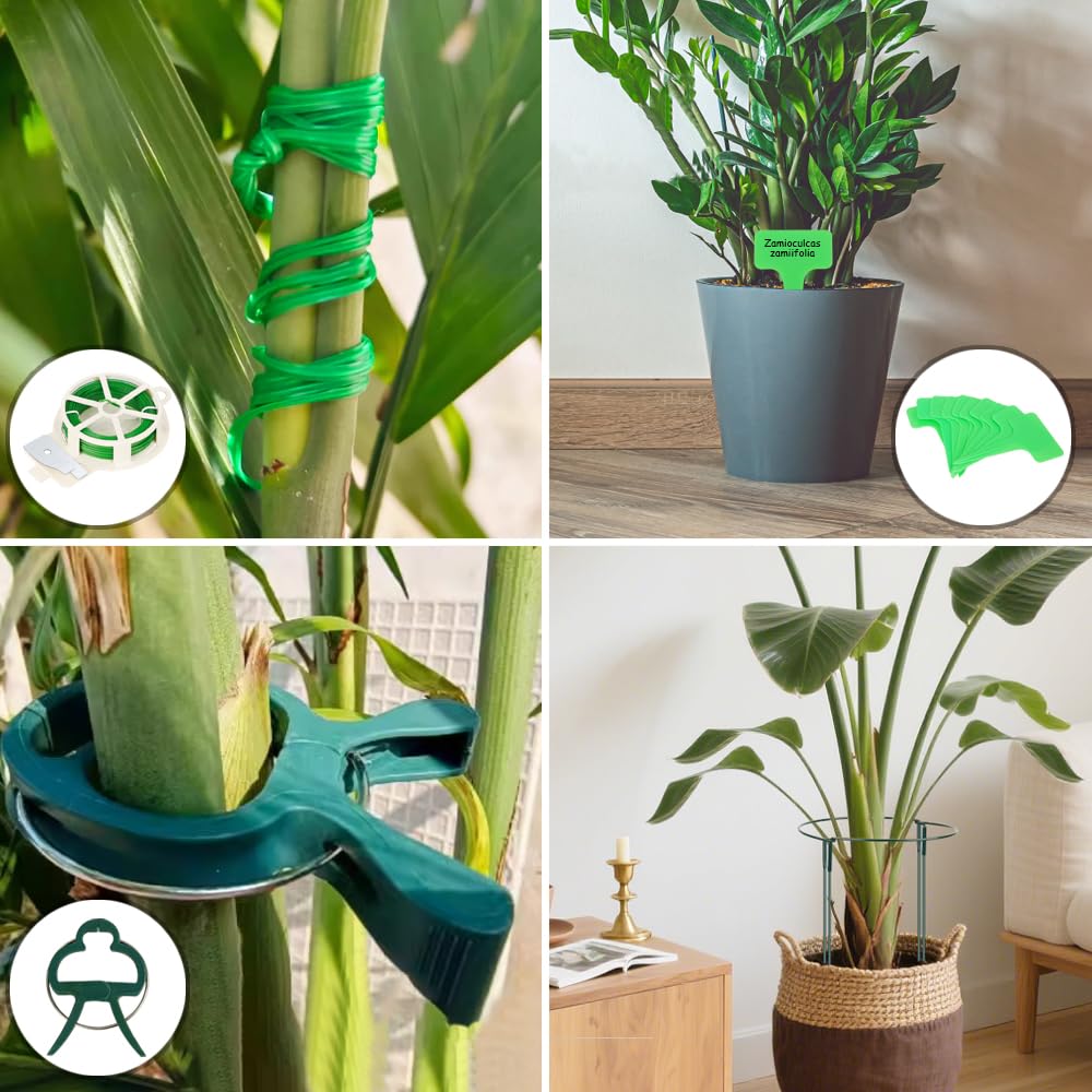 6 Pack Plant Support Stakes, Upgraded Extend Support Poles13-24 in, Metal Half Round Plant Support Ring with 10 Clips + 30m Ties +10 Label Inserts for Peonies, Tomatoes, Peonies Indoor/Outdoor