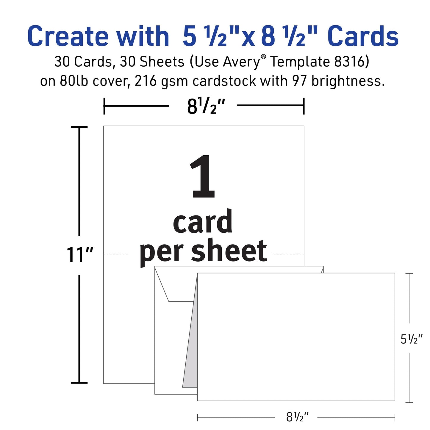 Avery Half-Fold Greeting Cards for Inkjet Printers, 5.5 x 8.5 Inches, White, Box of 30 (8316)