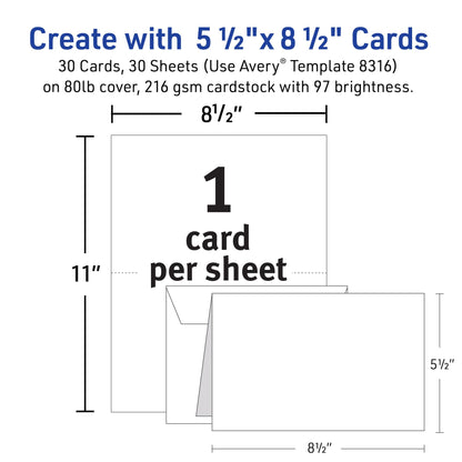 Avery Half-Fold Greeting Cards for Inkjet Printers, 5.5 x 8.5 Inches, White, Box of 30 (8316)