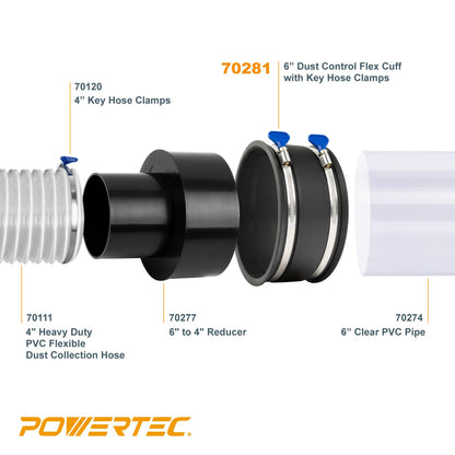 POWERTEC 70260 4 Inch Key Hose Clamp, Thumb Screw Key Adjustable Stainless Steel Hose Clamps for Dust Collection, Dust Collector and Dryer Vent Hose, Pipe Clamp, RV Clamp, Worm Gear Clamp, 10 Pack