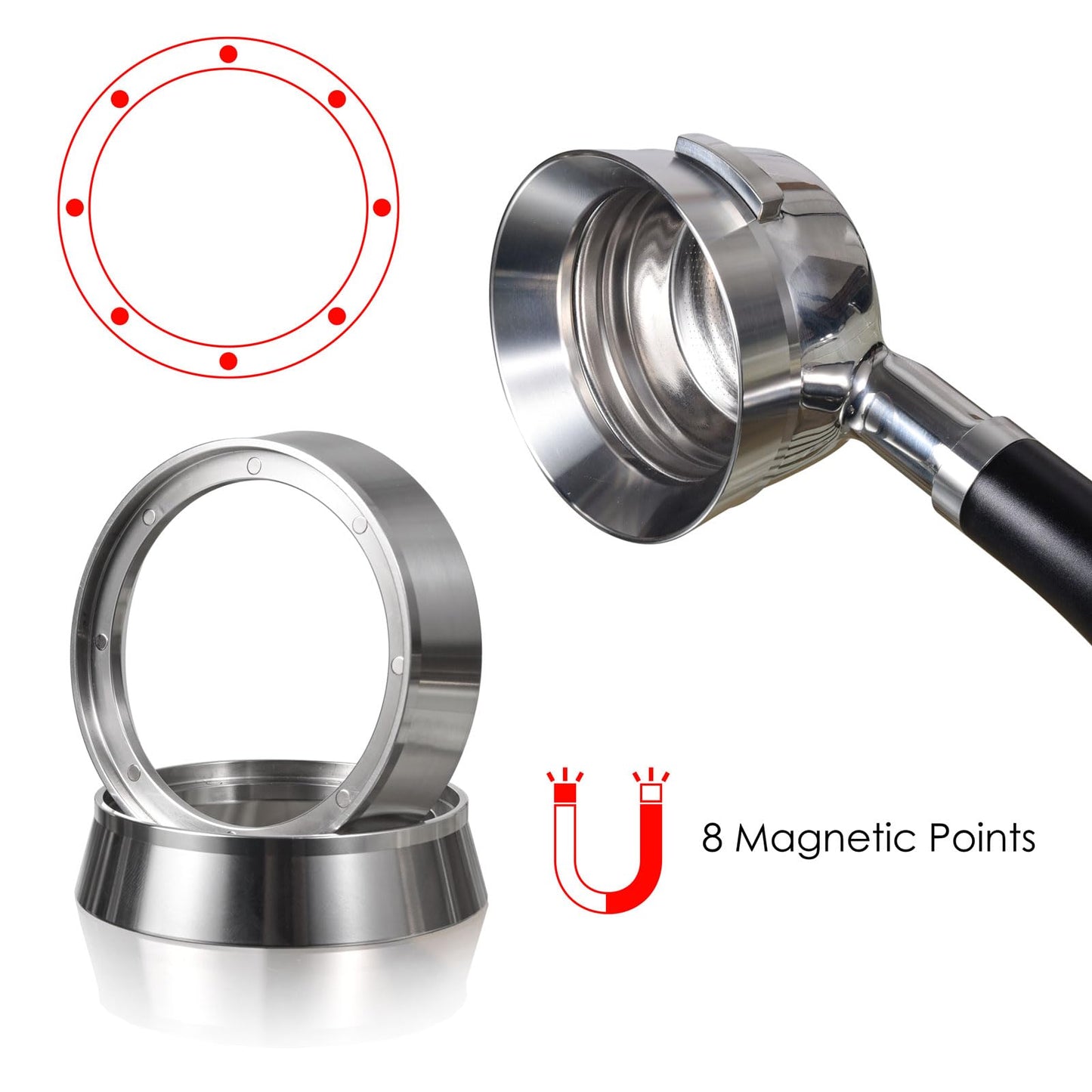 58mm Magnetic Dosing Funnel V2, MATOW Stainless Steel Espresso Dosing Ring with 8 Magnets Compatible with All 58mm Portafilter