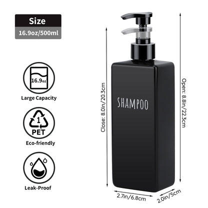 Segbeauty Square Soap Dispenser Black, 3pcs 500ml Refillable Shampoo and Conditioner Bottles, 16.9oz Empty Reusable Plastic Pump Bottle Bathroom Shower Dispenser Set for Body Wash Liquid Lotion