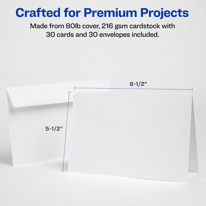 Avery Half-Fold Greeting Cards for Inkjet Printers, 5.5 x 8.5 Inches, White, Box of 30 (8316)