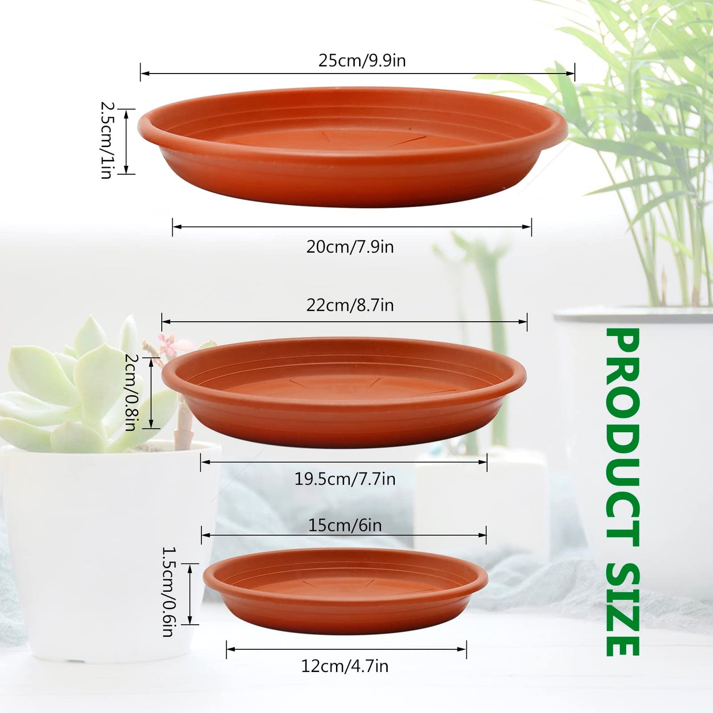 UOIENRT 12 Pcs Plant Saucer, 6/8.7/9.9 Inch Round Plastic Plant Trays, Garden Plant Saucer, Flower Pot Drip Trays for Outdoor and Indoor Plants