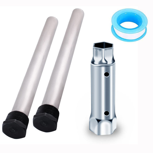 2Pcs Anode Magnesium Rod with 1-1/16" x 1-1/2" x 6" Length RV Water Heater Element Wrench for Suburban and Mor-Flo RV Water Heater Anode Rod Kit, 9 Inch Long, 3/4" NPT Thread