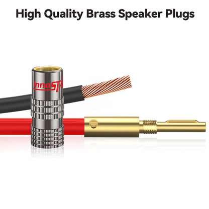 InnoStars Banana Plugs for Speaker Wire, (12 Pairs, 24 Pcs), 24K Gold Plated Connectors, Spring Pin Plug Closed Screw Design, Banana Pins (Support 12 AWG to 20 AWG Wires), Come with 1Pcs Screwdriver