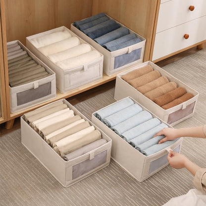 6 Pcs Linen Closet Organizers and Storage Clothing Bins Large Foldable Box with Window Storage Baskets for Closet Shelf Clothes Jeans Toys Organization, Cube Storage Boxes for Organizing