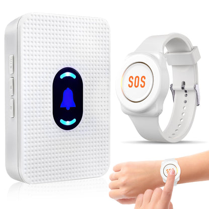 Daytech Caregiver Pager Wireless Senior Alarm Call Button Emergency Panic Button Call Bell Alert System for Elderly/Pregnant/Disabled, 1 Receiver + 1 Watch Call Button