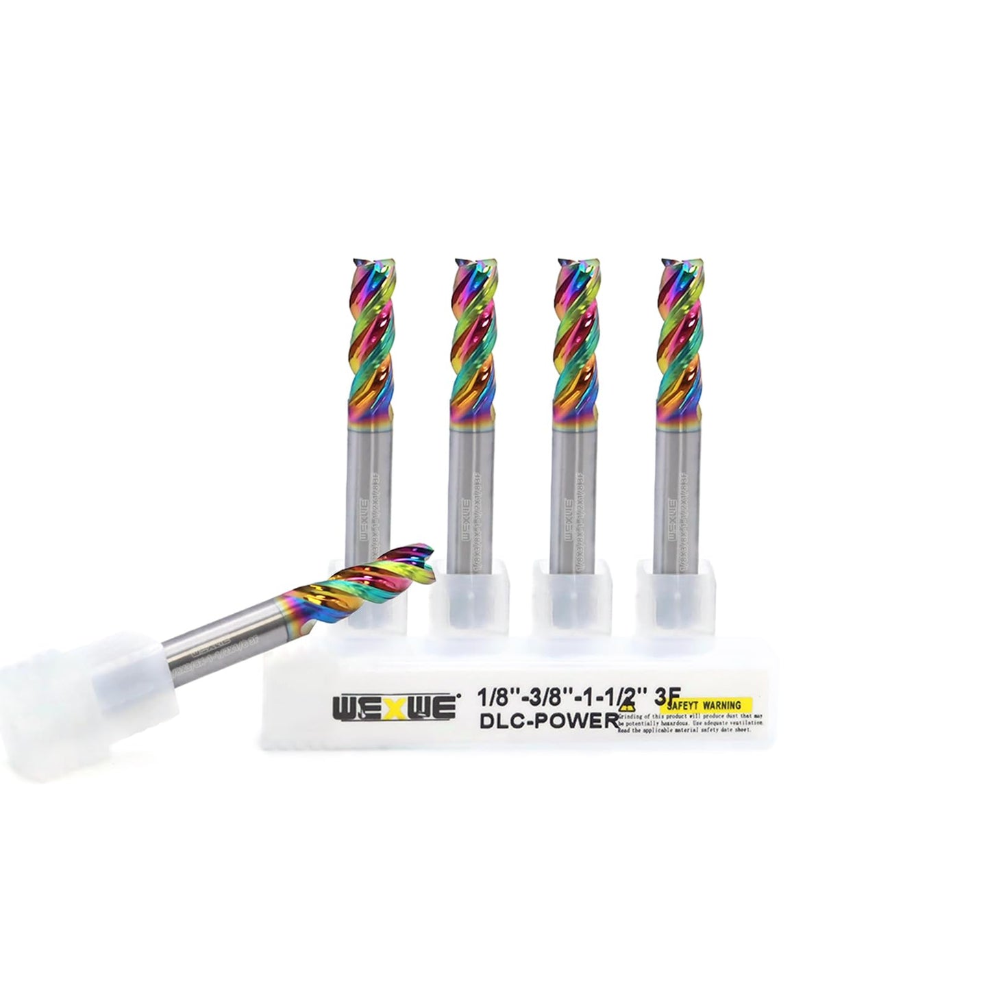 WEXWE Tools DLC Series Carbide Square End Mill, Diamond-Like Coating, End Mill for Aluminum, Copper, Magnesium Alloys, High Silicon Aluminum, Composite Materials,3 Flute,1/8 Shank(.125(1/8)", 5pcs)