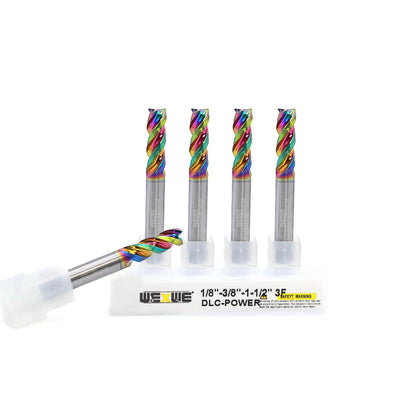 WEXWE Tools DLC Series Carbide Square End Mill, Diamond-Like Coating, End Mill for Aluminum, Copper, Magnesium Alloys, High Silicon Aluminum, Composite Materials,3 Flute,1/8 Shank(.125(1/8)", 5pcs)