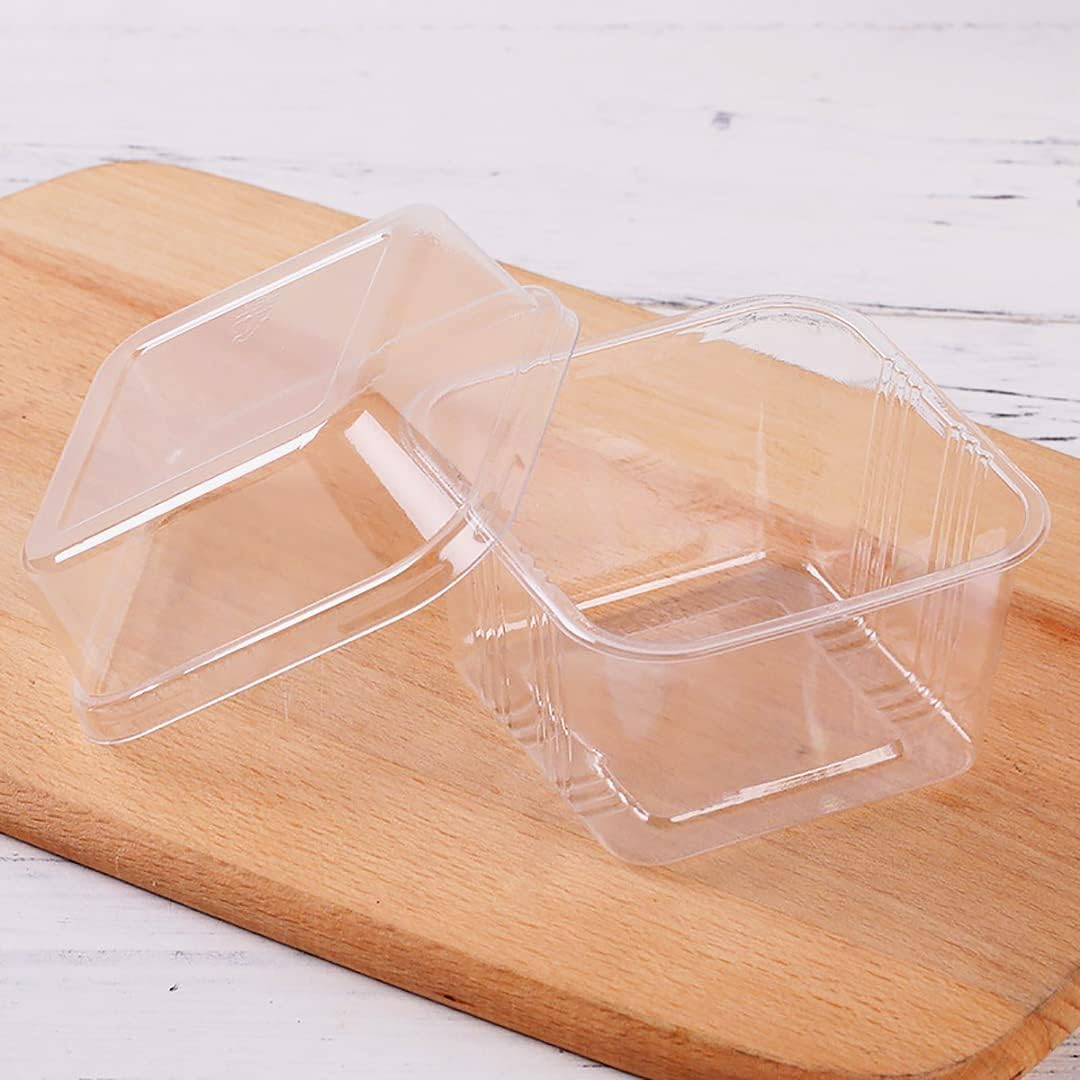 50Pack 8 oz Square Plastic Dessert Cups with Lids and Individually Wrapped Spoons, Clear Disposable Plastic Yogurt Parfait Cups for Cupcake Mousse Yogurt Pudding Mousse Fruits (50Pack)