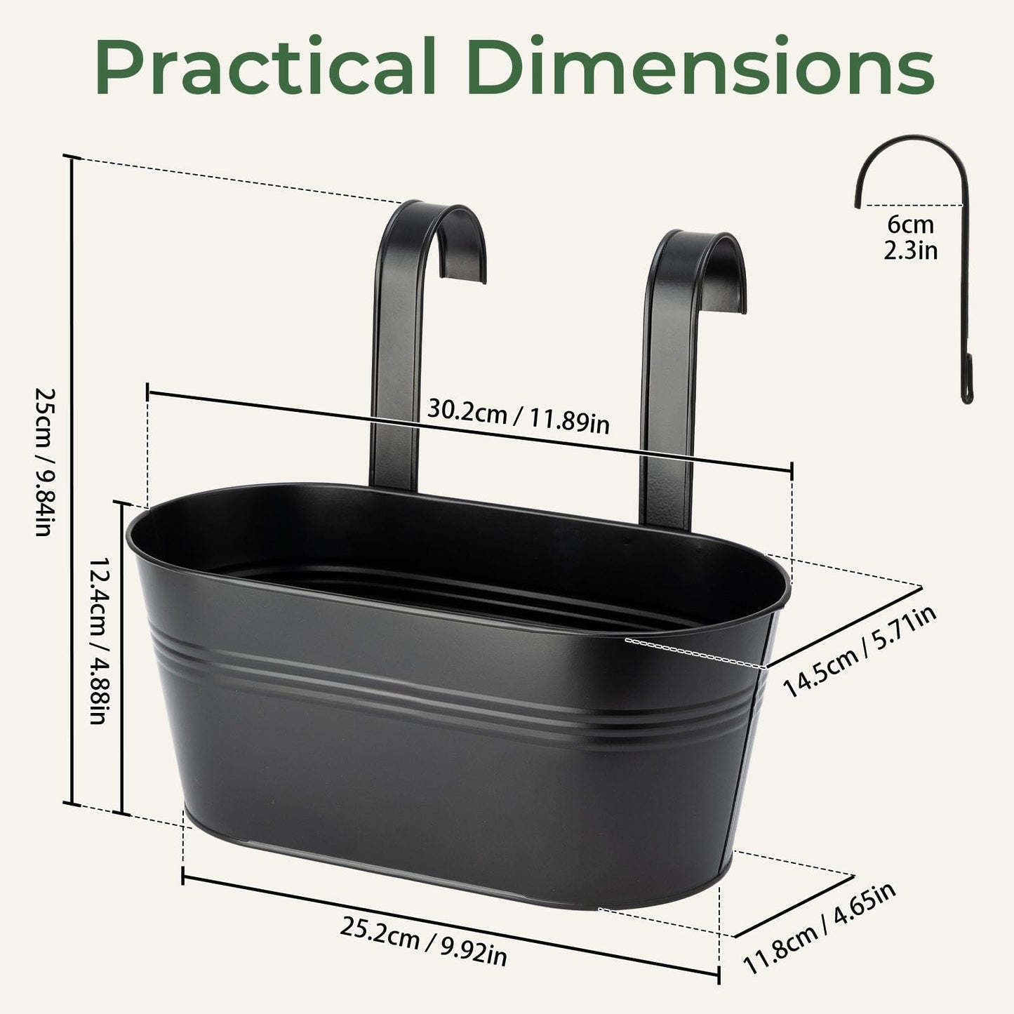 Bamworld Hanging Planter Basket Plant Pot 12inch Window Hanger Indoor Balcony Decor Metal Iron Large Fence Railing Garden Bucket with Detachable Hooks for Outdoor 4 Pack Black
