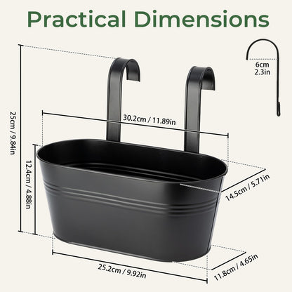 Bamworld Hanging Planter Basket Plant Pot 12inch Window Hanger Indoor Balcony Decor Metal Iron Large Fence Railing Garden Bucket with Detachable Hooks for Outdoor 4 Pack Black