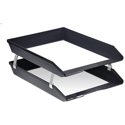 Acrimet Facility 2 Tier Letter Tray, Front Load, Letter Size/A4, Desktop File Organizer, Plastic (Black Color)