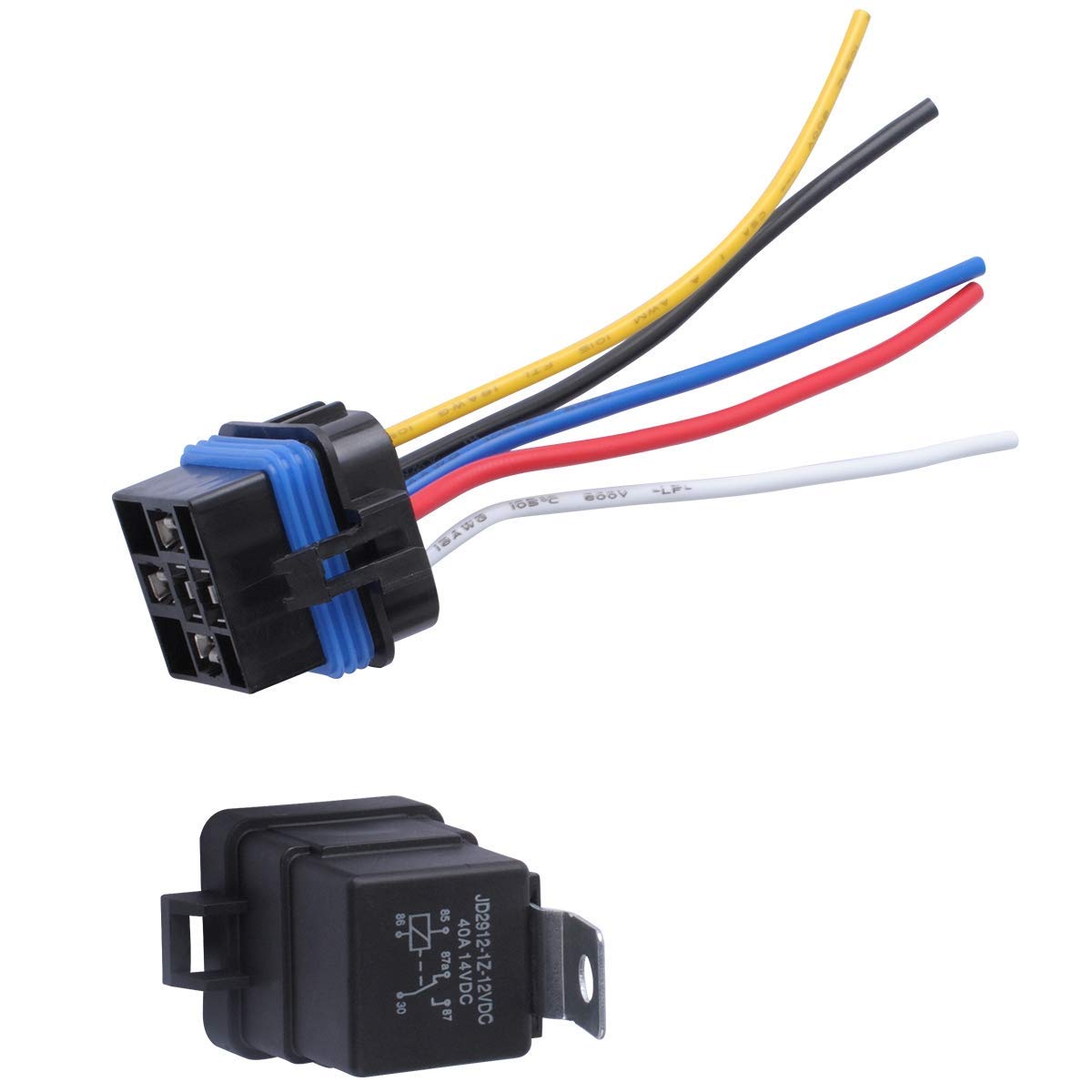 5-PIN 12V DC 40/30 Amp SPDT Waterproof Relay with Harness Socket 16/14 AWG Wires Ideal for Cars, Boats, Motorcycles, 5-PIN SPDT Bosch Style Automotive Relay by Wadoy (Pack of 5)