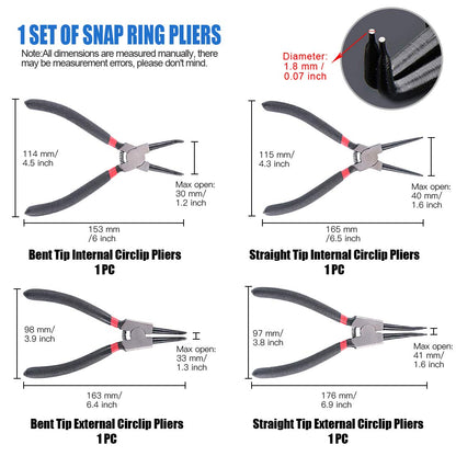 Glarks 4 Piece 7-Inch Internal/External Snap Ring Pliers Set