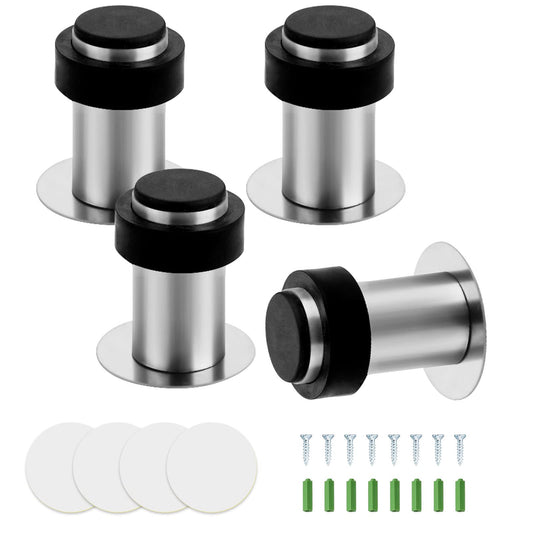VIKKSAER Door Stoppers, 4 PCS Floor Door Stops, 2 1/2 Inch Stainless Steel Modern Commercial Heavy Duty Solid Door Holder with Soft Rubber Bumper, Cylindrical Floor Mount Doorstops Wall Protector