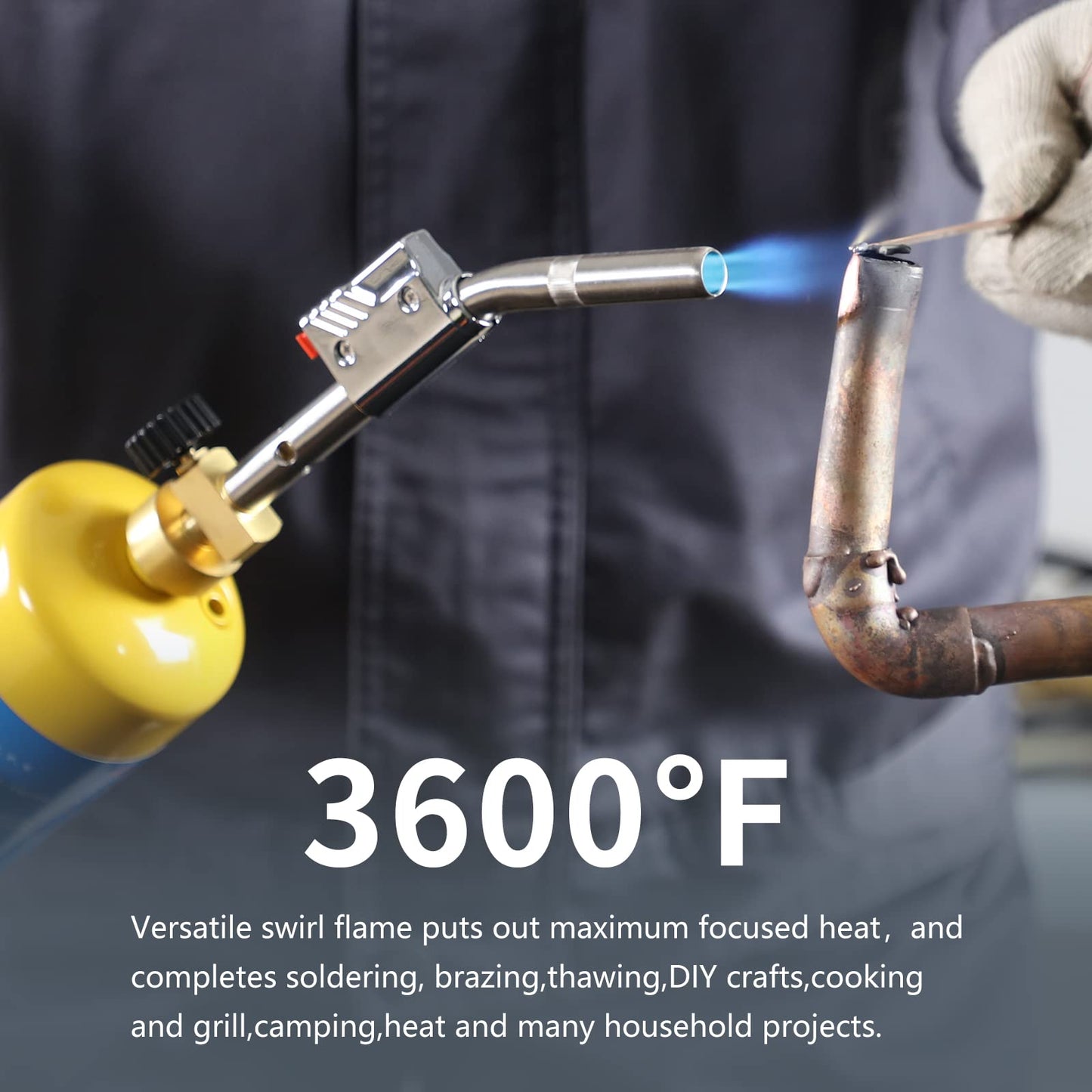 TAUSOM Propane Torch Head Metal Trigger Start Ignition, Propane Torch Adjustable Heat, Torch Head Fuel by MAPP MAP/PRO Propane Gas for Soldering Brazing Jewelry Cooking and Grill