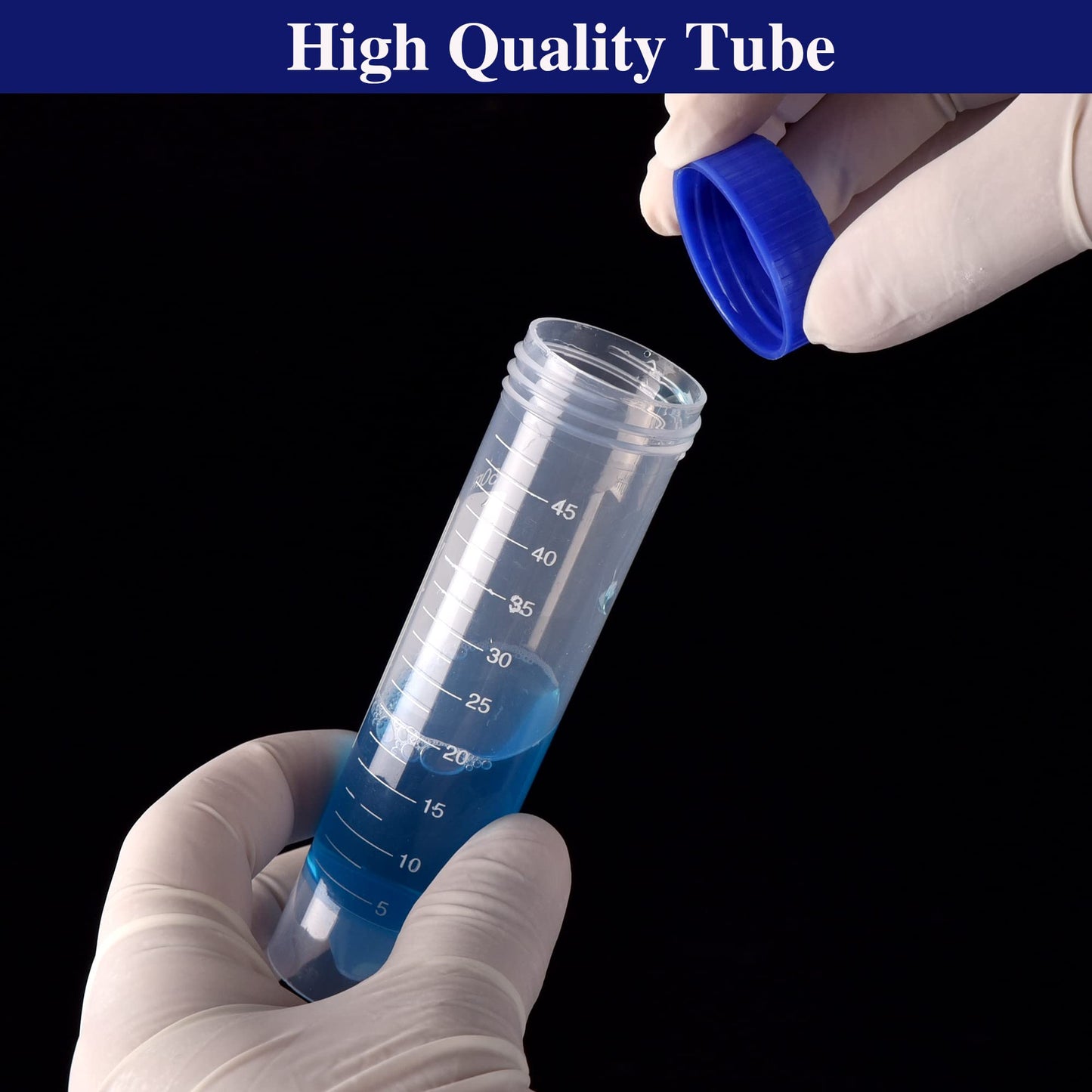 ESHATO 50 Pack Sterile Centrifuge Tubes, 50ML Polypropylene Self-Standing Test Tubes with Leak-Proof Screw Caps, Graduated and Write Marks, Conical Tubes, DNase/RNase Free, Human DNA-Free