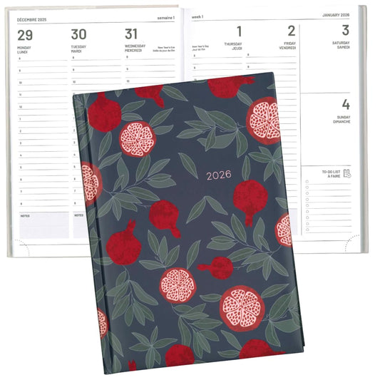 Pierre Belvédère - 2026 Annual Agenda Bilingual - 12 Months - Weekly Planner - 6.9” x 9.6” - Hardcover Clothbound - Year Monthly Planner - Pomegranate - 442482