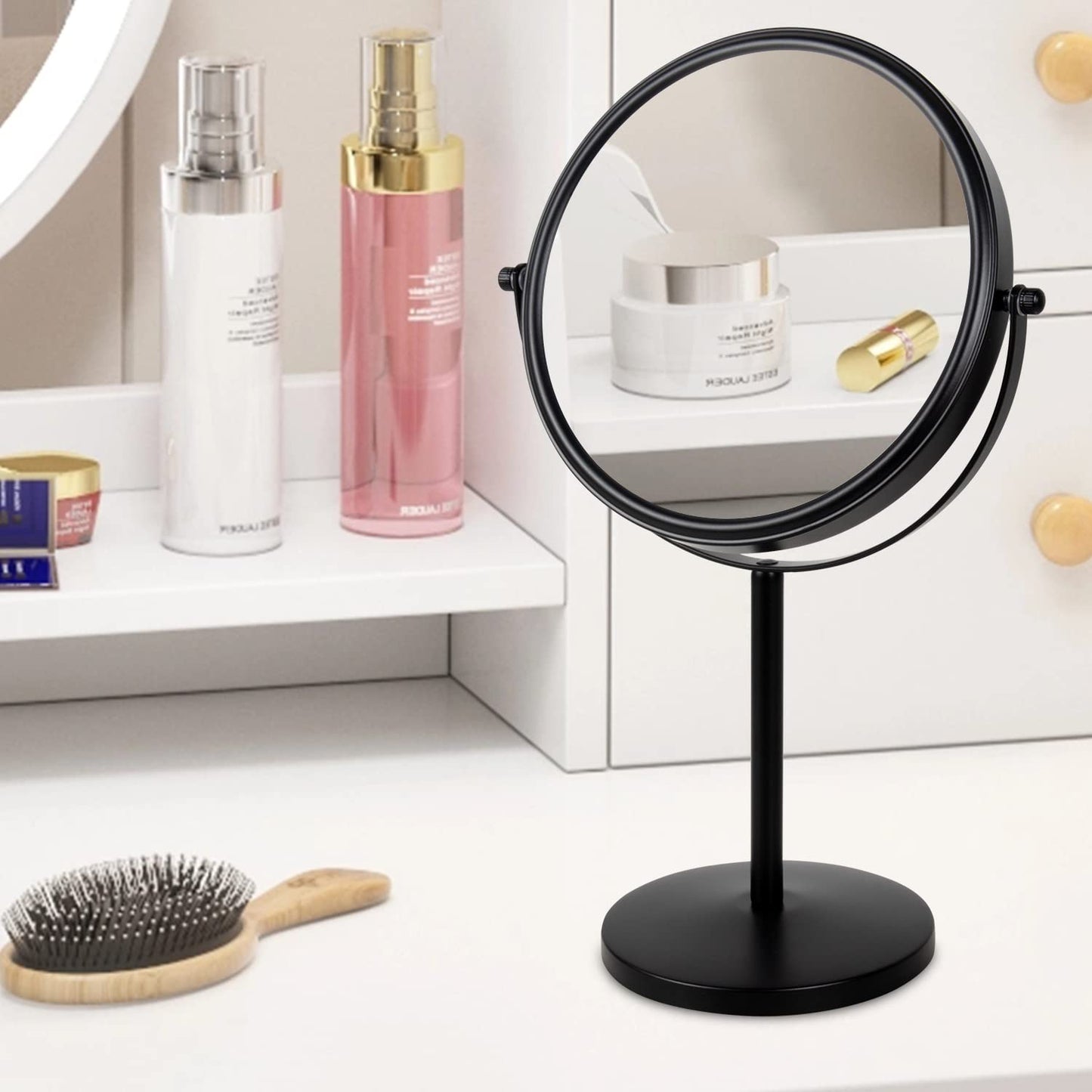 10x Magnifying Makeup Mirror, 8 Inch Tabletop Mirror Double Sided with Magnification, Swivel Make Up Mirror for Bathroom, Black ALHAKIN
