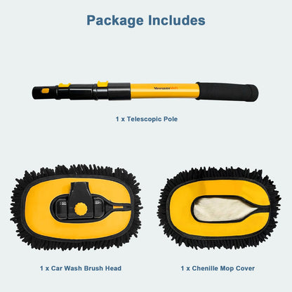 YeewayVeh Car Wash Brush with Long Handle, Car Wash Mop with Replaceable Microfiber Cover, Microfiber Cleaning Supplies with 15° Curved Extension Pole Washing Kit for RV Truck Camper, Yellow