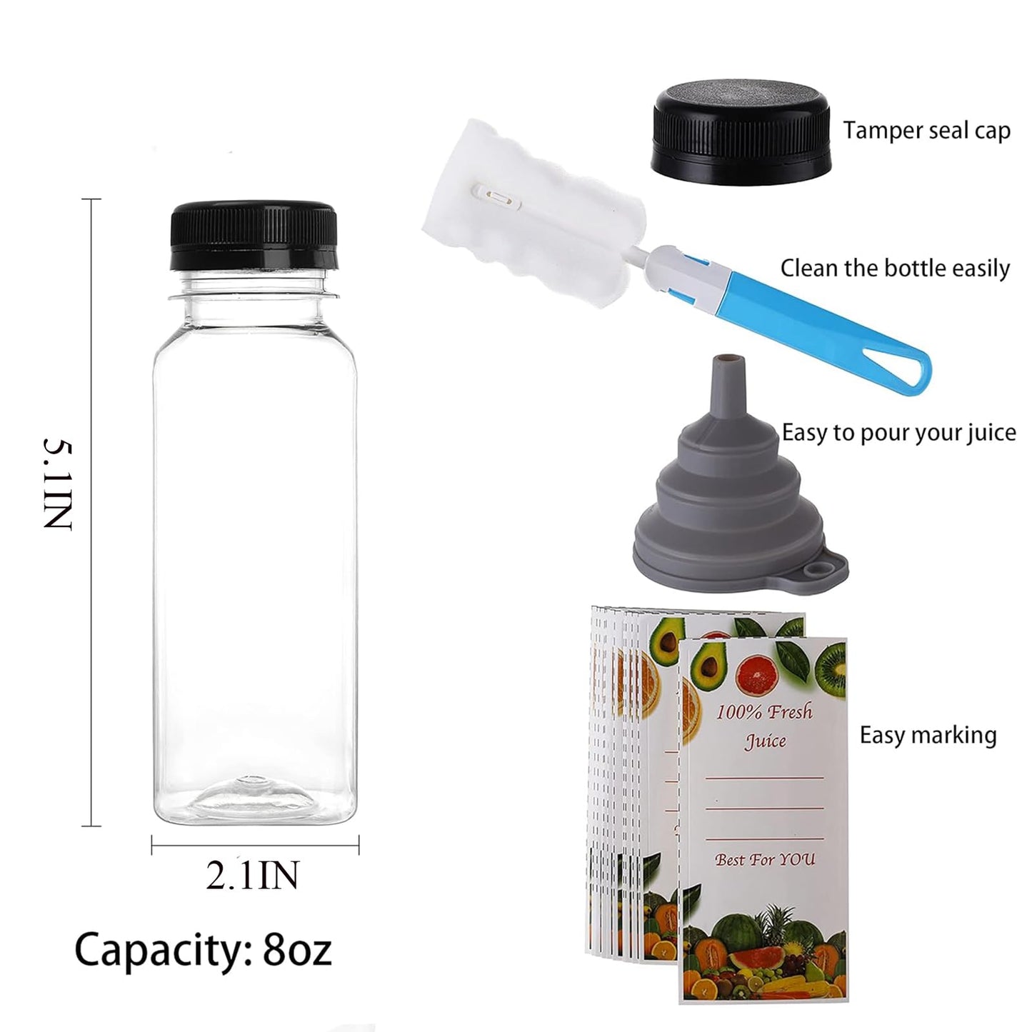 Cedilis 25 Pack 8 oz/250ml Plastic Juice Bottles, Clear Juice Drink Containers with Lids, Bulk Beverage Reusable Bottles for Making Juice, Milk, Salad Dressing, Smoothie