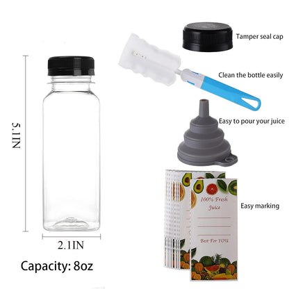 Cedilis 25 Pack 8 oz/250ml Plastic Juice Bottles, Clear Juice Drink Containers with Lids, Bulk Beverage Reusable Bottles for Making Juice, Milk, Salad Dressing, Smoothie