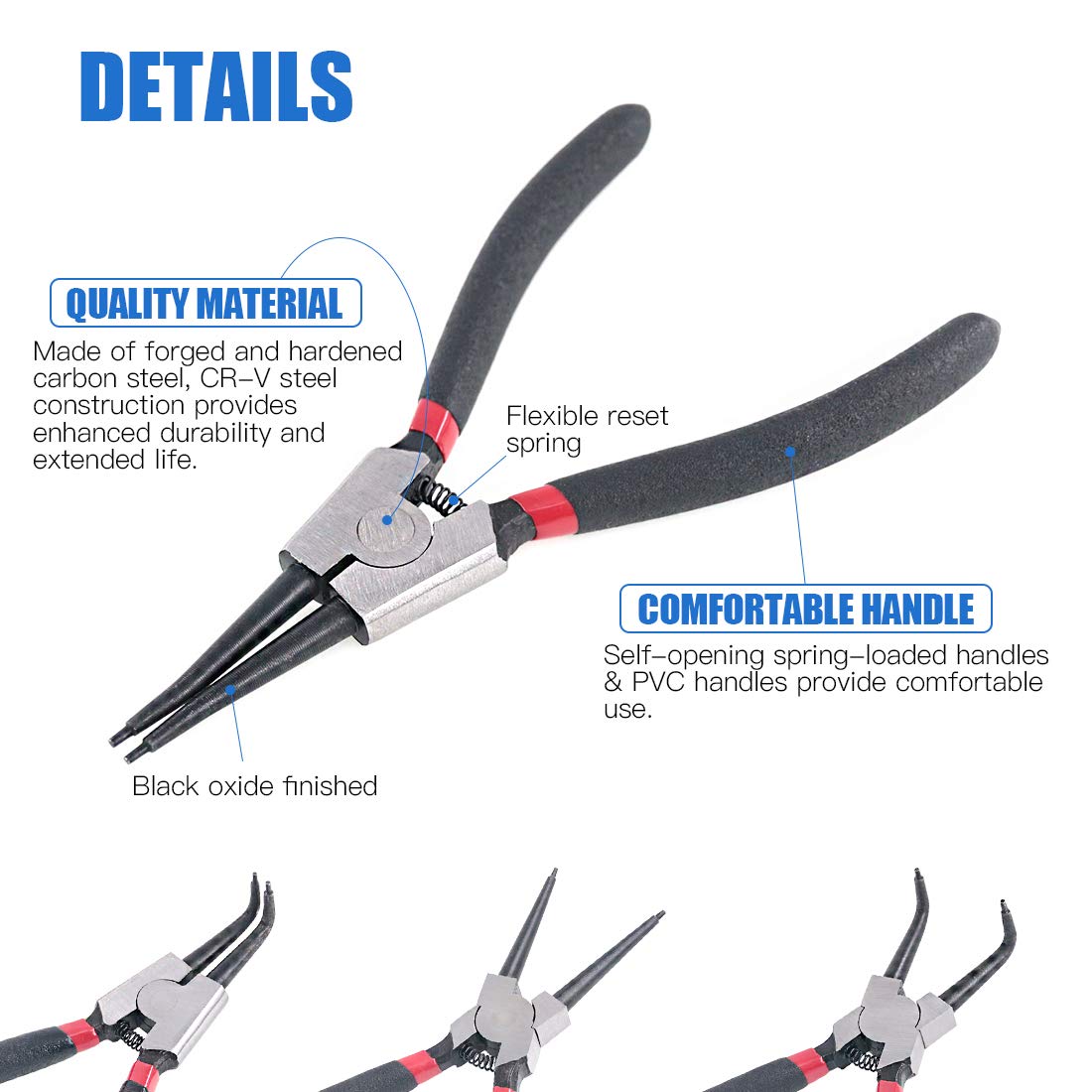 Glarks 4 Piece 7-Inch Internal/External Snap Ring Pliers Set