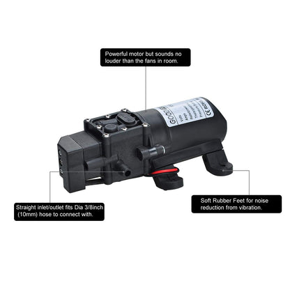 COVVY DC 12V 60W Water Pump 100PSI High Pressure Diaphragm Pump 1.2GPM Self Priming Water Pump for RV Caravan Boat Marine