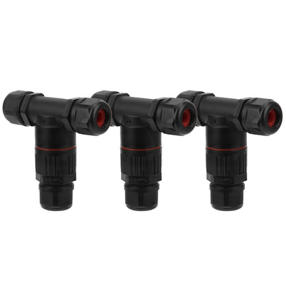 Walfront 3Pcs IP68 3 Way Waterproof Connector, Electrical Cable T Shape Outdoor Junction Box for Outdoor LED Deck Light Wire Range Ø5-10mm