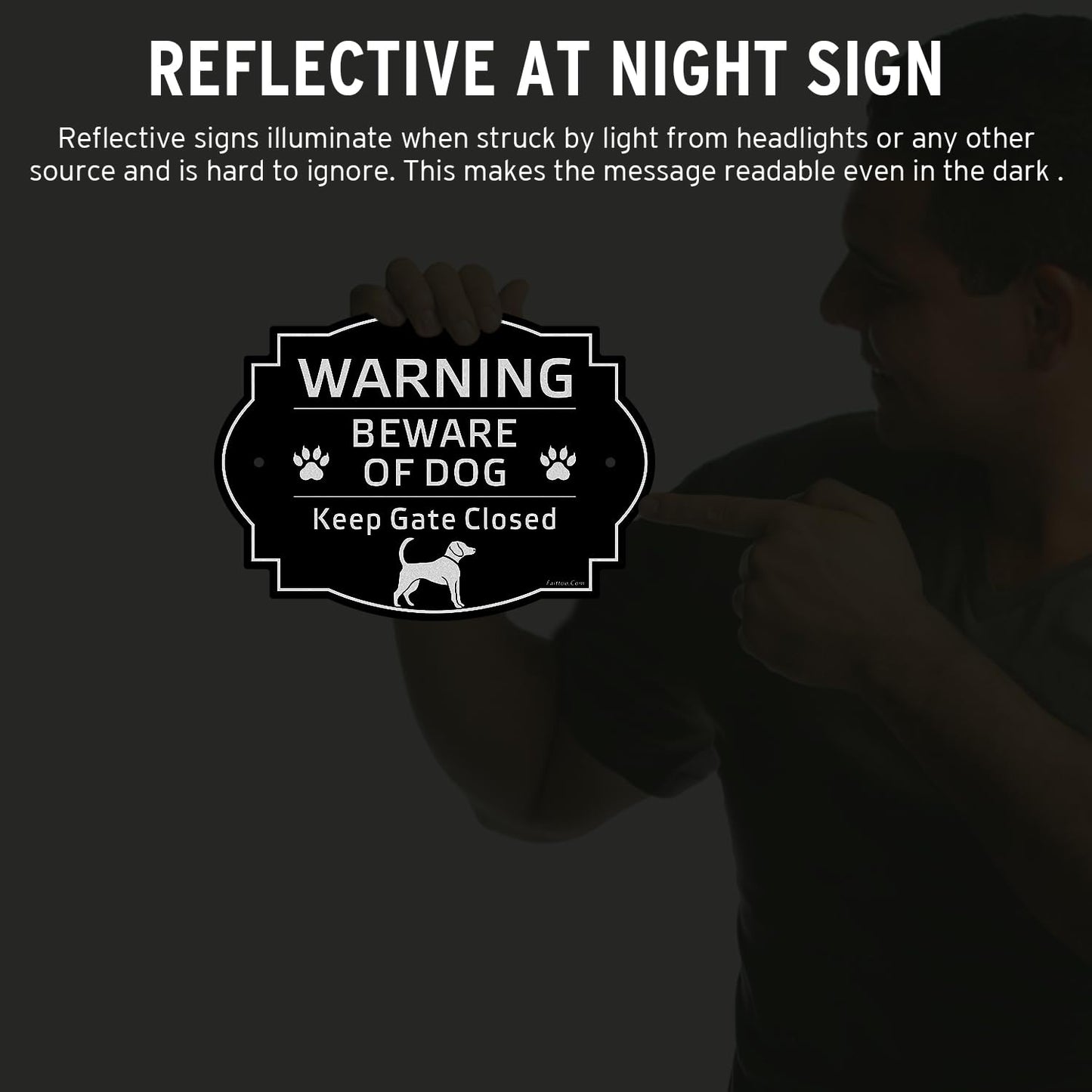 Faittoo Beware of Dog Sign Outdoor, Keep Gate Closed Sign, 4 Pack 10"x7" Rust Free Reflective Aluminum, Fade Resistant, UV Protected, Weatherproof, Warning Dog Sign for Door or Gate