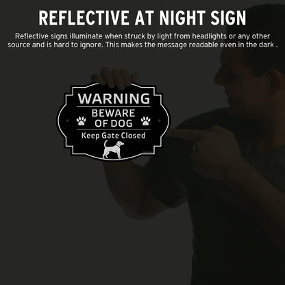 Faittoo Beware of Dog Sign Outdoor, Keep Gate Closed Sign, 4 Pack 10"x7" Rust Free Reflective Aluminum, Fade Resistant, UV Protected, Weatherproof, Warning Dog Sign for Door or Gate