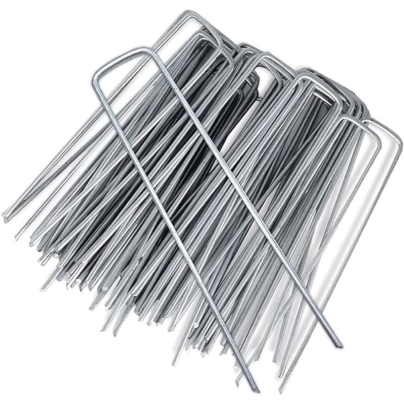 100 Pack Landscape Pins 4 Inch Garden Lawn Staples Galvanized Garden Stakes Landscape Yard Pins Staples Anti-Rust Ground Stakes for Weed Barrier Fabric, Irrigation Tubing, Yard Lawn