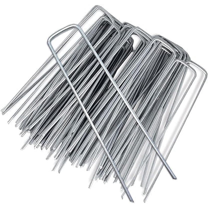 100 Pack Landscape Pins 4 Inch Garden Lawn Staples Galvanized Garden Stakes Landscape Yard Pins Staples Anti-Rust Ground Stakes for Weed Barrier Fabric, Irrigation Tubing, Yard Lawn