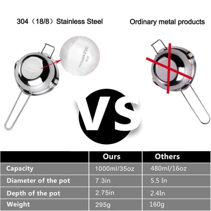 1000ML Melting Pot Stainless Steel - Double Boiler Pot for Melting Chocolate, Candy, Butter, Cheese and Candle Making