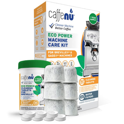 Caffenu Kit Compatible with Breville Espresso Machines. 52 Espresso Machine Cleaning Tablets & 6 Water Filters. Helps Remove Coffee Oil Build-Up. 1 Year Supply Kit Compatible with Breville