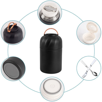 Vuzsbcmx Insulated Food Flask for Hot Food, 28 oz Insulated Food Jar with Folding Spoon and Foldable Fork, Leak Proof Double Wall Vacuum Insulated Soup Container Keep Food/Liquid Hot Or Cold